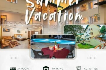 The resort features expansive lawns and sophisticated indoor spaces